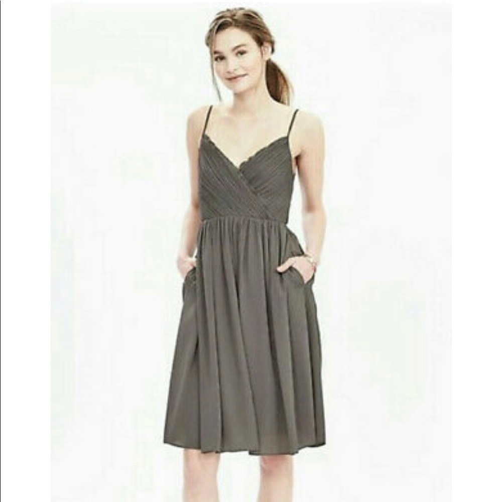 Banana Republic Pacific Taupe Grey Strappy Crossover Vee Cocktail Dress